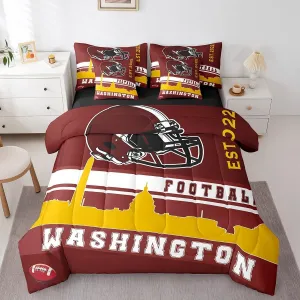 Erosebridal Football 7 Pcs Comforter Set Twin Football Fans Bedding for Kids American Football City Sheet Set Bed in A Bag Red Yellow Rugby Competition Room Decor Sports Ball Game Quilt(Washington)