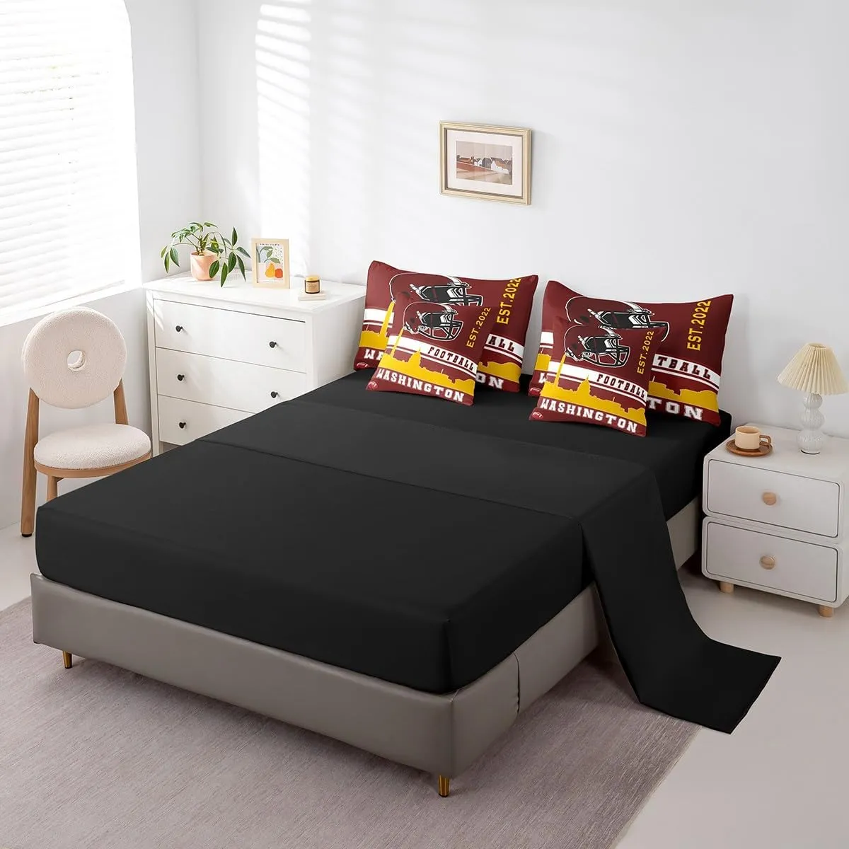 Erosebridal Football 7 Pcs Comforter Set Twin Football Fans Bedding for Kids American Football City Sheet Set Bed in A Bag Red Yellow Rugby Competition Room Decor Sports Ball Game Quilt(Washington)