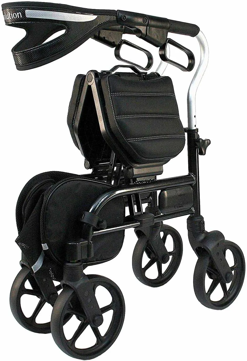 Evolution Trillium Lightweight Walker Rollator with Seat, Wheels, Brakes for Indoor, Outdoor Mobility, Mini Black
