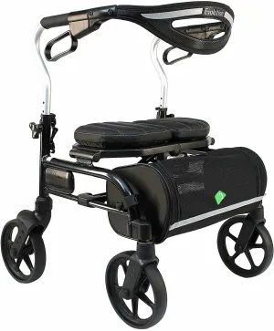 Evolution Trillium Lightweight Walker Rollator with Seat, Wheels, Brakes for Indoor, Outdoor Mobility, Mini Black