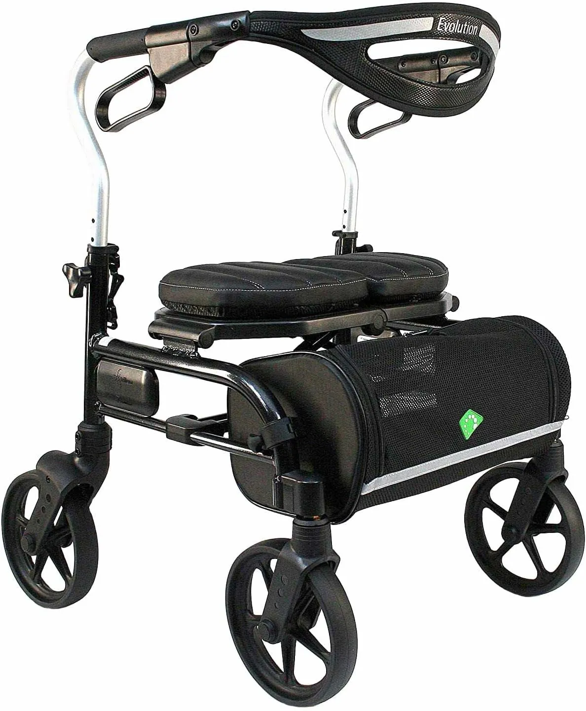 Evolution Trillium Lightweight Walker Rollator with Seat, Wheels, Brakes for Indoor, Outdoor Mobility, Mini Black