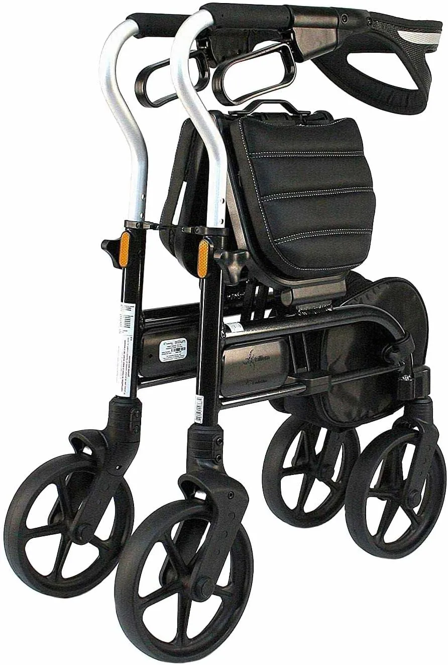 Evolution Trillium Lightweight Walker Rollator with Seat, Wheels, Brakes for Indoor, Outdoor Mobility, Mini Black