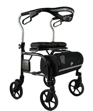 Evolution Trillium Lightweight Walker Rollator with Seat, Wheels, Brakes for Indoor, Outdoor Mobility, Tall Black