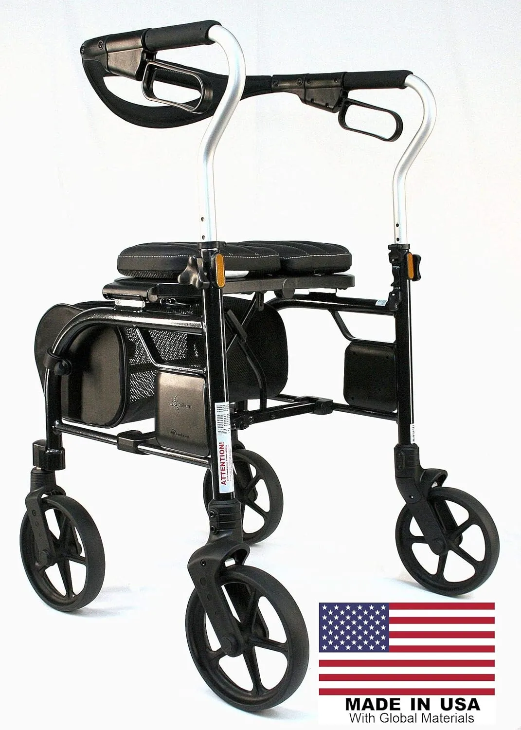 Evolution Trillium Lightweight Walker Rollator with Seat, Wheels, Brakes for Indoor, Outdoor Mobility, Tall Black