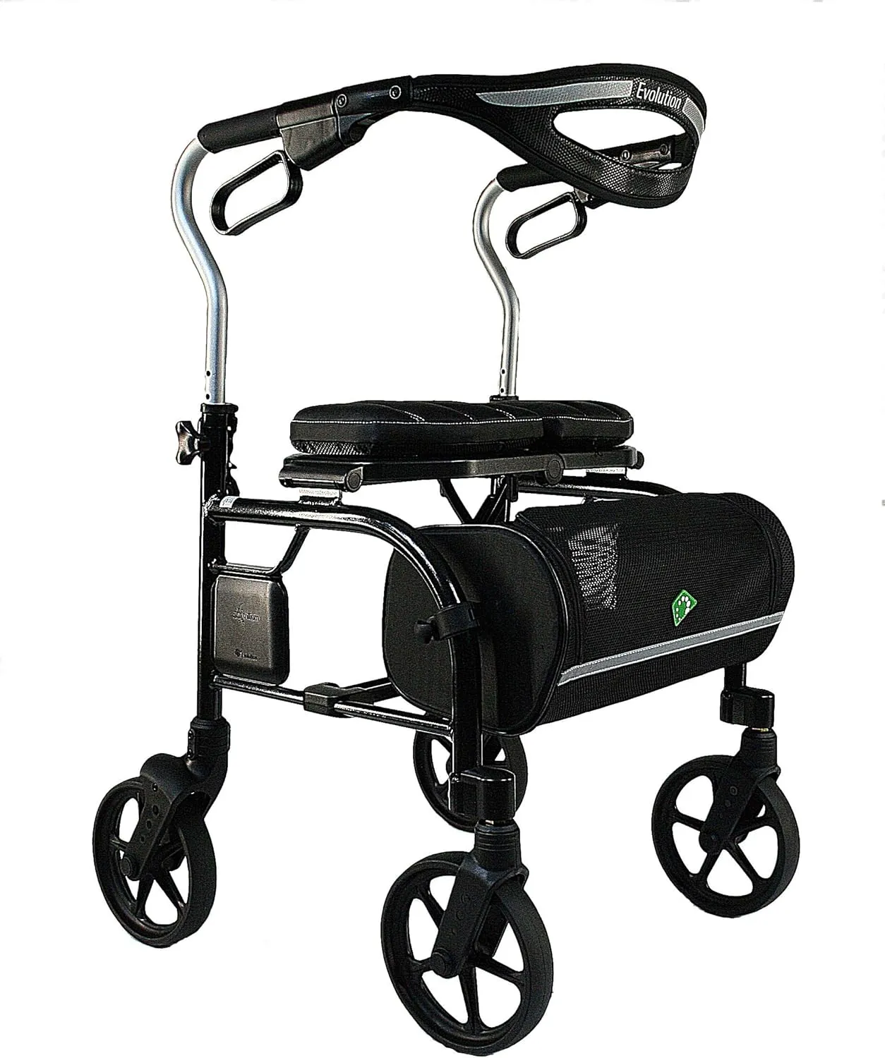 Evolution Trillium Lightweight Walker Rollator with Seat, Wheels, Brakes for Indoor, Outdoor Mobility, Tall Black