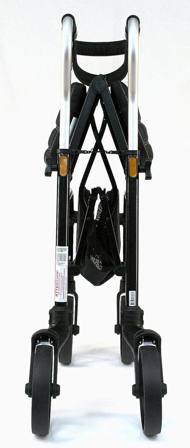 Evolution Trillium Lightweight Walker Rollator with Seat, Wheels, Brakes for Indoor, Outdoor Mobility, Tall Black