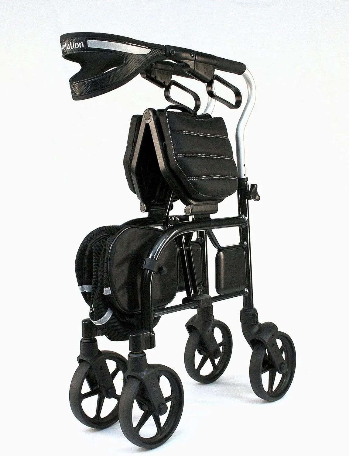 Evolution Trillium Lightweight Walker Rollator with Seat, Wheels, Brakes for Indoor, Outdoor Mobility, Tall Black