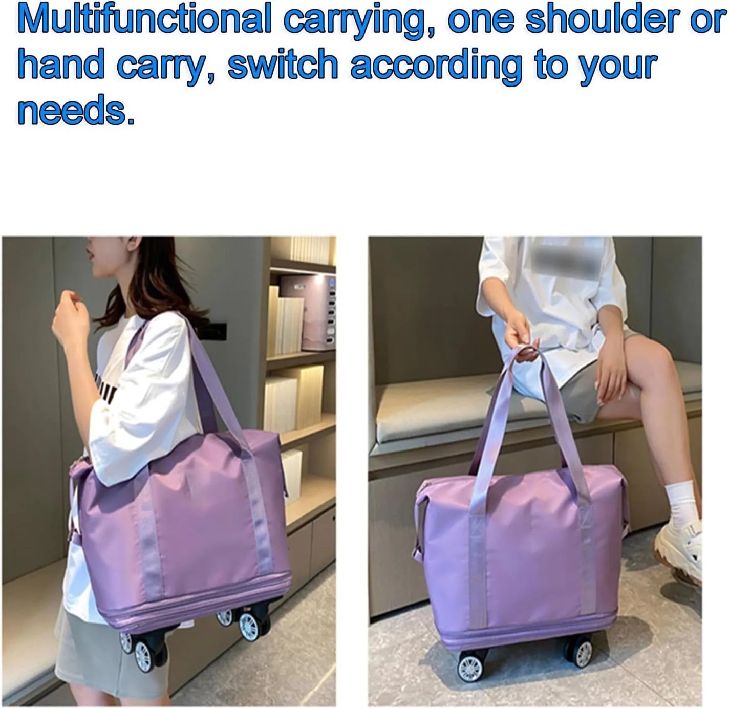 Expandable Rolling Duffel Bag with Wheels - Collapsible Travel Bag for Airline & Road Trips | Foldable Weekender Bag with 360° Spinner Wheels for Men & Women(Light Blue)