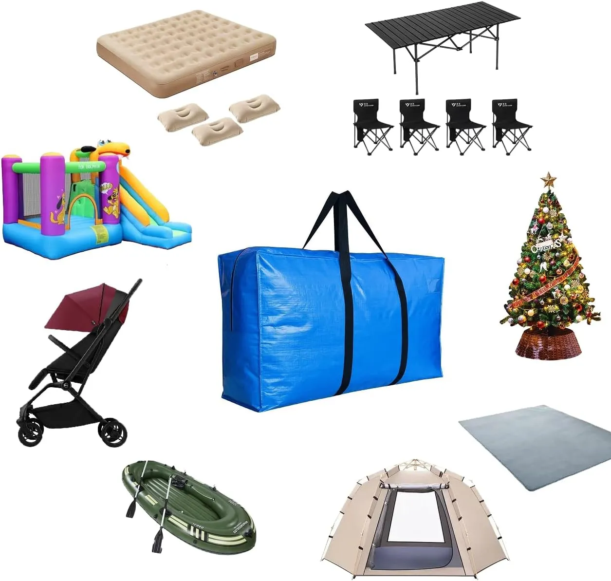 Extra Large Storage Bags, Jumbo Moving Tent Storage Bags, Waterproof Foldable Big Blue XL Duffle Bag for Travel, 38x23x11inch - 2PACK