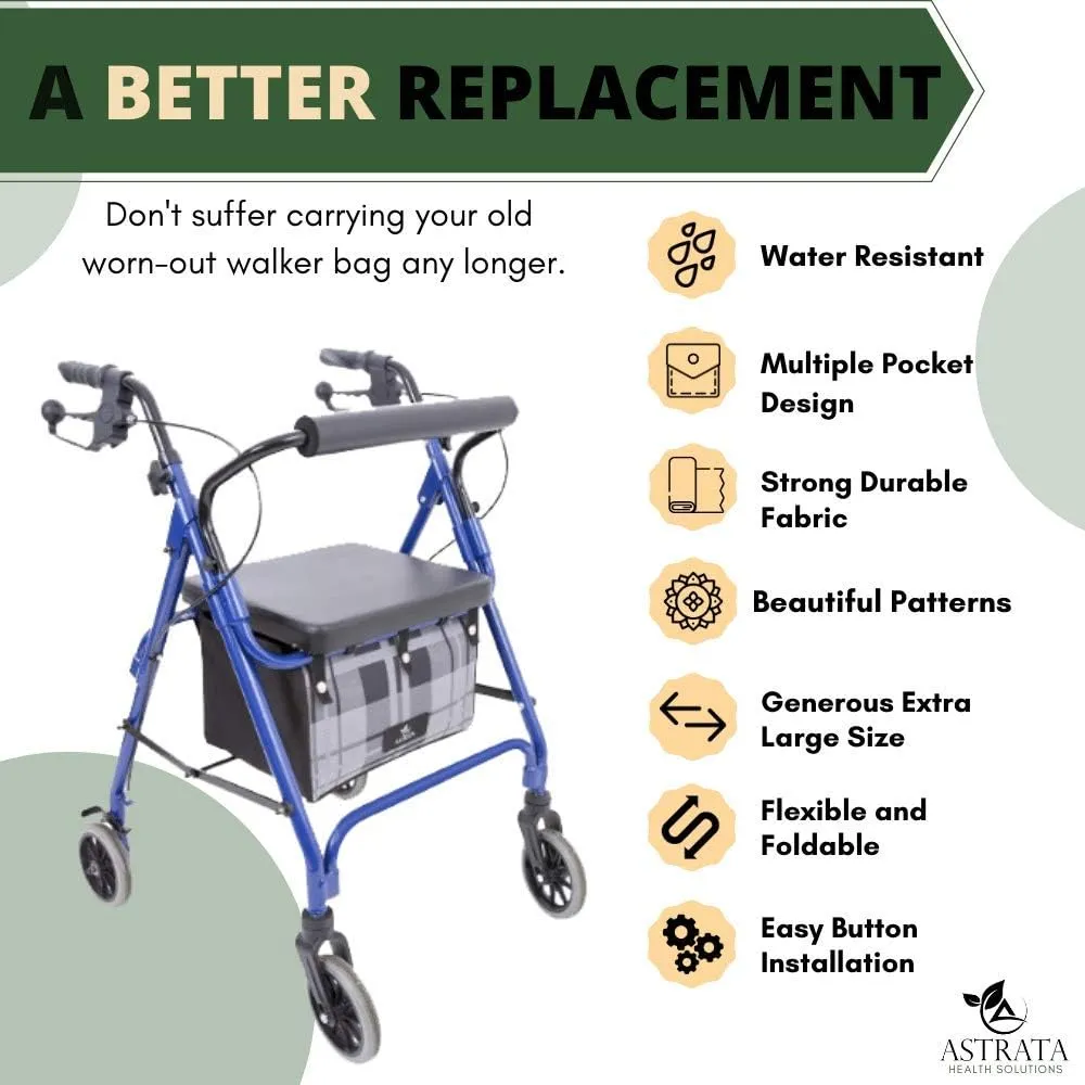 Extra Large Walker Underseat Bag - Rollator Accessories - Under Seat Storage Pouch (Grey)