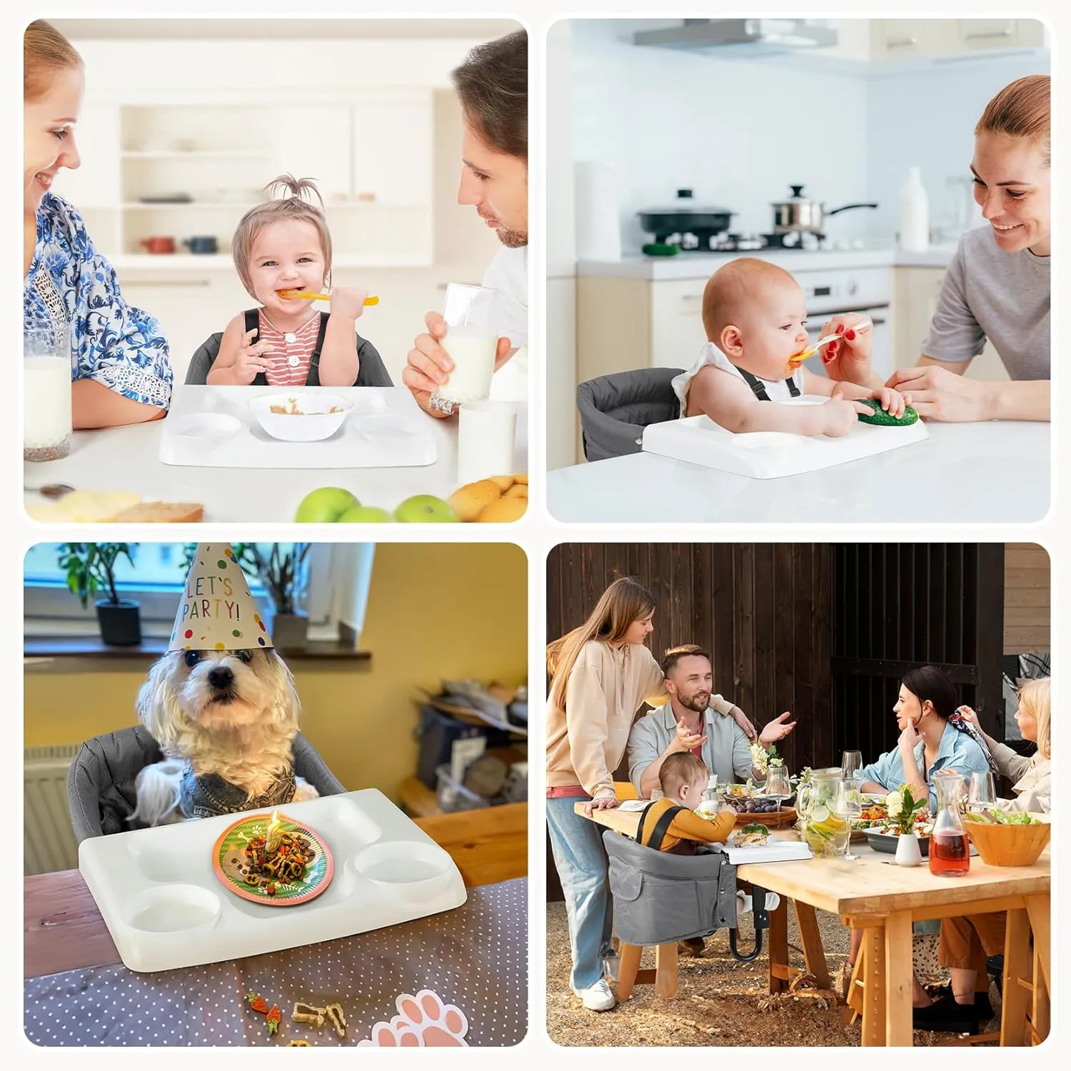 Ezebaby Hook on High Chairs, Secure Clip on High Chair for Baby, Compact Fold-Flat for Easy Storage, Fast Table Chair with Baby Seat, Portable Highchair Attaches to Table for Travel, Grey, with Tray