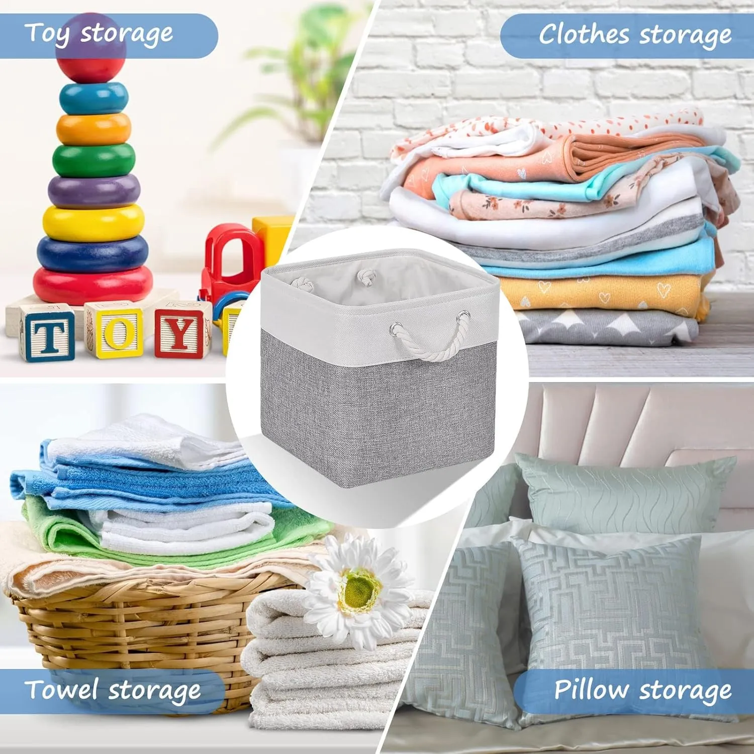 Fabric Cubes Storage Basket, 6 Pack 11x11 in with Handles Foldable Cube Storage Bins, for Shelves, Home, Office, Nursery Organizers