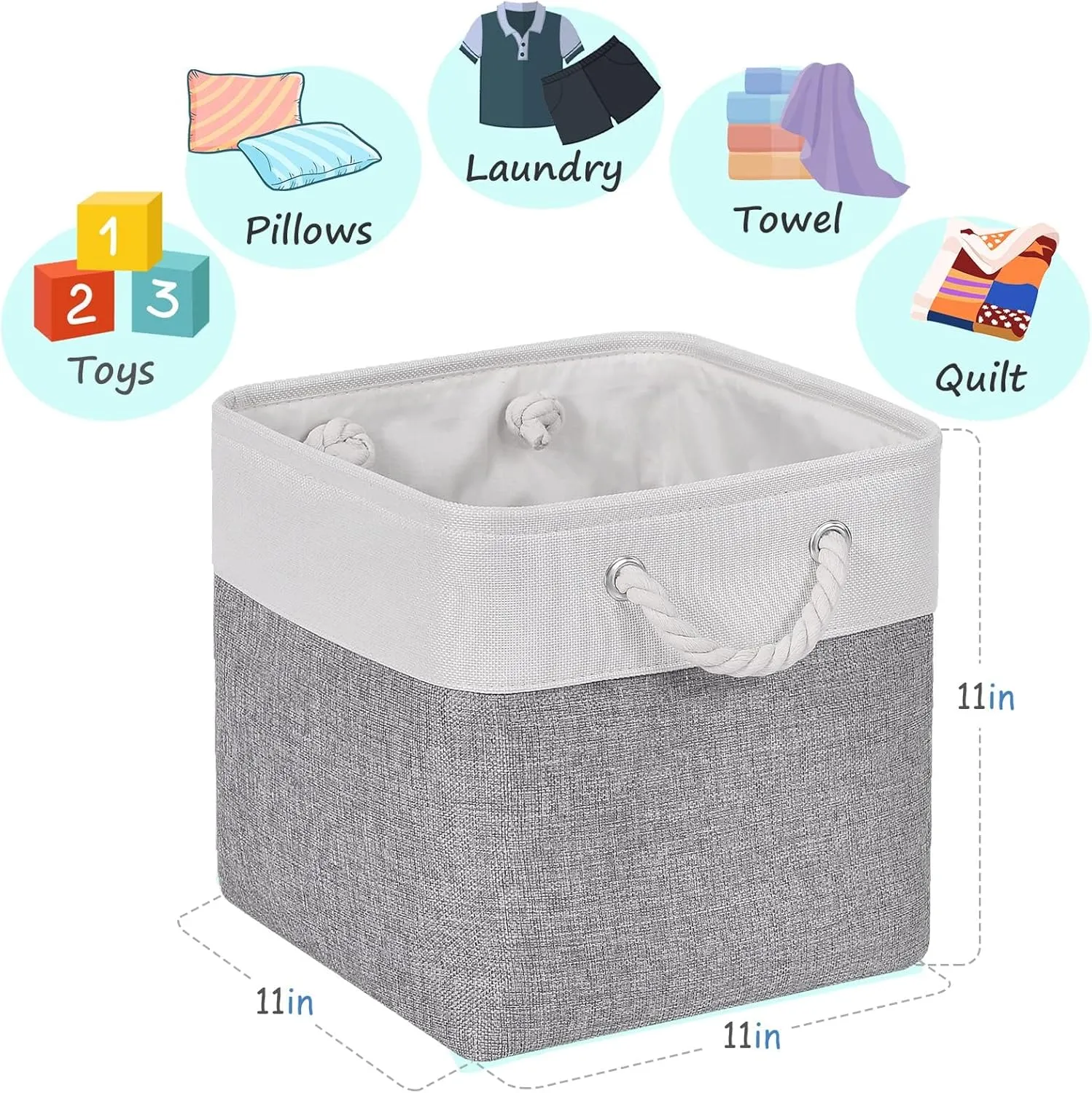 Fabric Cubes Storage Basket, 6 Pack 11x11 in with Handles Foldable Cube Storage Bins, for Shelves, Home, Office, Nursery Organizers