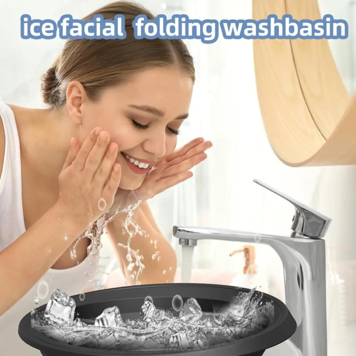 Face Bowl for Ice, Portable Foldable Silicone Ice Facial Bowl, with Built-in Ic𝖾 Tray, Foldable Cold Plunge Bow𝗅 for Skincare - for Home/Travel Use (black)