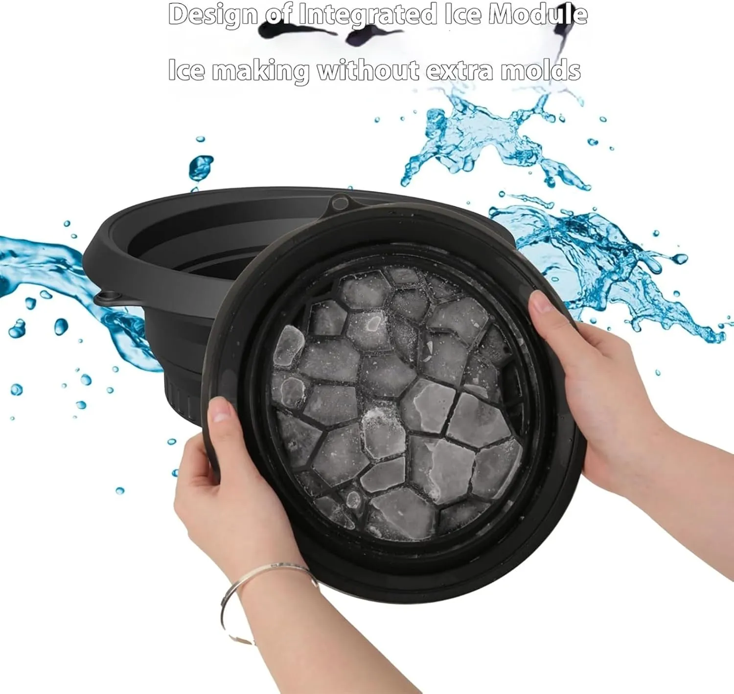Face Bowl for Ice, Portable Foldable Silicone Ice Facial Bowl, with Built-in Ic𝖾 Tray, Foldable Cold Plunge Bow𝗅 for Skincare - for Home/Travel Use (black)