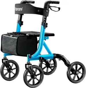 Farani All Terrain Walkers for Seniors - 10" Big Wheels, Compact Size Lightweight Foldable Rolling Walker with Seat, Reinforced Triangular Frame Rollator with Cup Holder, 300lbs Weight Capacity