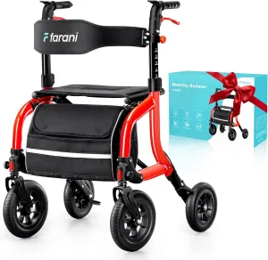Farani Rollator Walker with Seat, Outdoor Rolling Walkers for Seniors - 10" Large All Terrain Rubber Wheels, Padded Seat and Backrest, Ergonomic Handles, Comfort on Grass