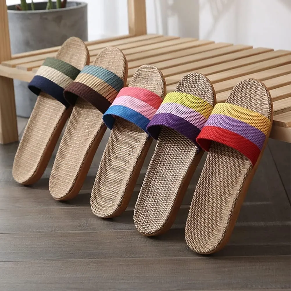 Fashion Unisex Linen Summer Beach Shoes Anti-Slip House Slippers Breathable Open Toe Flat Sandals Lightweight Spa Bath Slides (Color : Coffee, Size : 10 US)