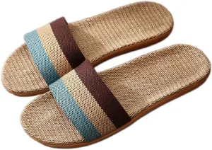 Fashion Unisex Linen Summer Beach Shoes Anti-Slip House Slippers Breathable Open Toe Flat Sandals Lightweight Spa Bath Slides (Color : Coffee, Size : 10 US)