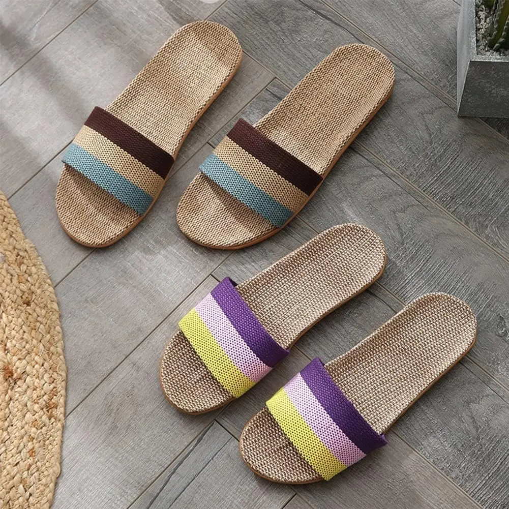 Fashion Unisex Linen Summer Beach Shoes Anti-Slip House Slippers Breathable Open Toe Flat Sandals Lightweight Spa Bath Slides (Color : Coffee, Size : 10 US)
