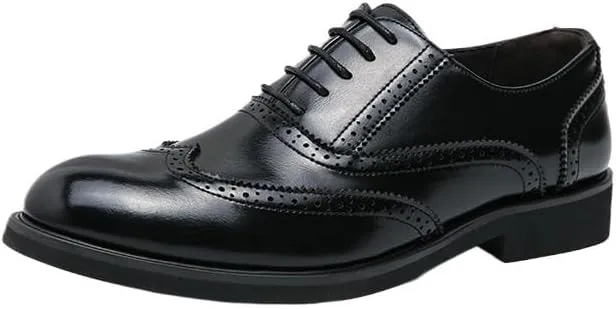 Fashionable Casual Lace Up PU Leather Brogue Shoes Spring Autumn Daily Lightweight Dress Shoes Men Classic Elevator Oxford