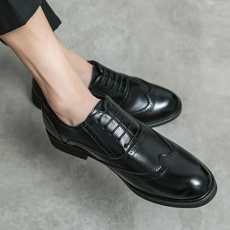 Fashionable Casual Lace Up PU Leather Brogue Shoes Spring Autumn Daily Lightweight Dress Shoes Men Classic Elevator Oxford