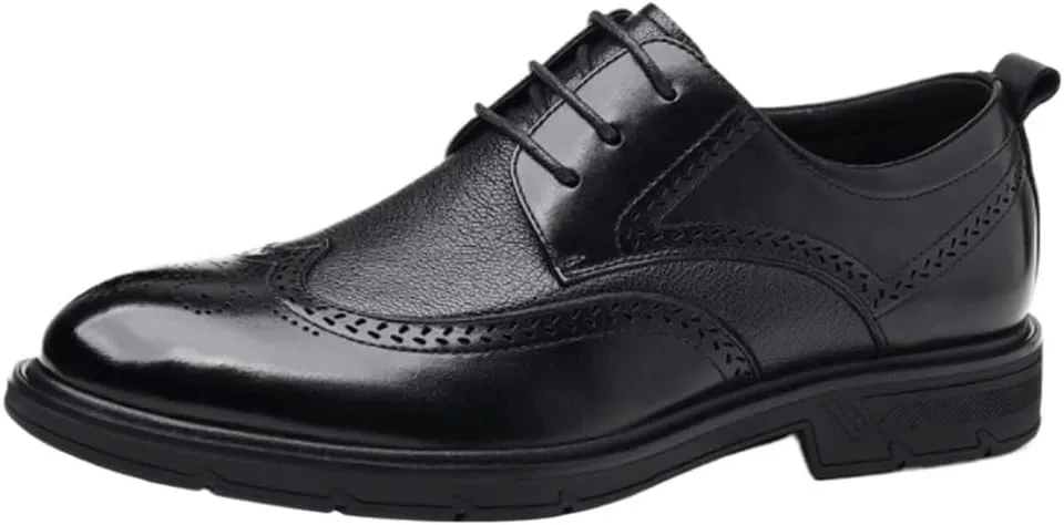 Fashionable Men's Block Carved Leather Shoes British Style Luxury Lace-up Oxford Classic Brogue Wingtip Platform Dress Shoes