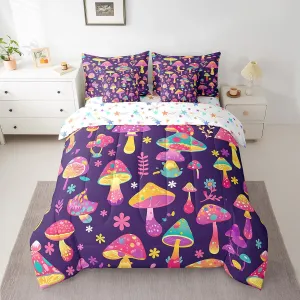 Feelyou Kids Cute Mushroom Comforter Set with Sheets Queen Size, West Bohemian 7 Pieces Bedding Set Boys Girls Boho Mushrooms Bed in A Bag Kawaii Fungus Teens Bed Set Bedroom Decor 7Pcs