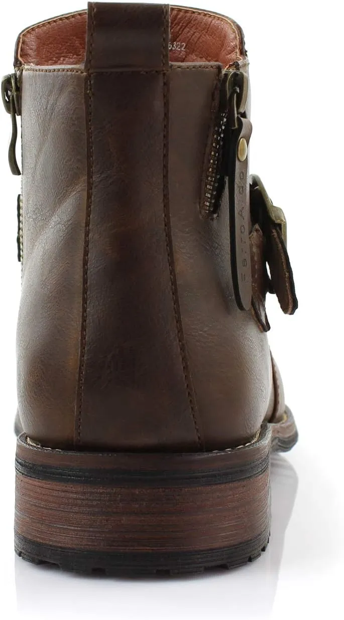 Ferro Aldo Mens Casual Mens Casual Engineer Zipper and Buckle Motorcycle Boots