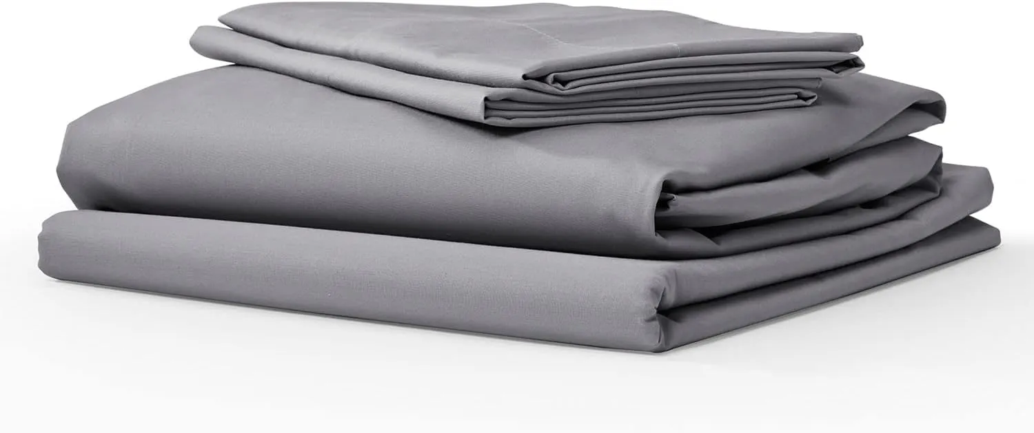 Five Looms 4 Piece Everyday Percale Sheets Set, 100% Cotton with Deep Pocket 15”, Easy Care Natural and Breathable Crisp Cooling Sheets Set, Fitted Sheet, Flat Sheet and 2 Pillowcases, Queen, Charcoal