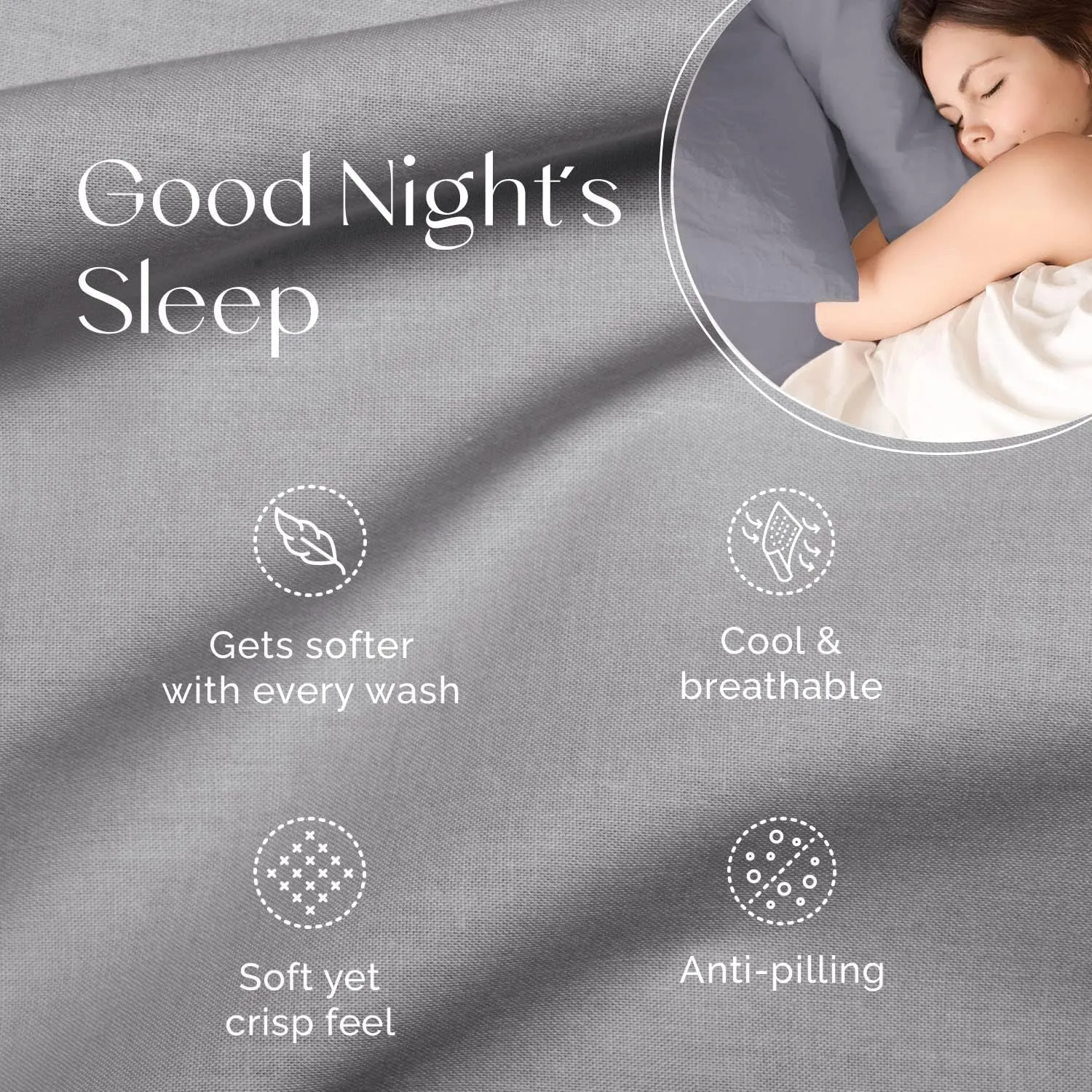 Five Looms 4 Piece Everyday Percale Sheets Set, 100% Cotton with Deep Pocket 15”, Easy Care Natural and Breathable Crisp Cooling Sheets Set, Fitted Sheet, Flat Sheet and 2 Pillowcases, Queen, Charcoal