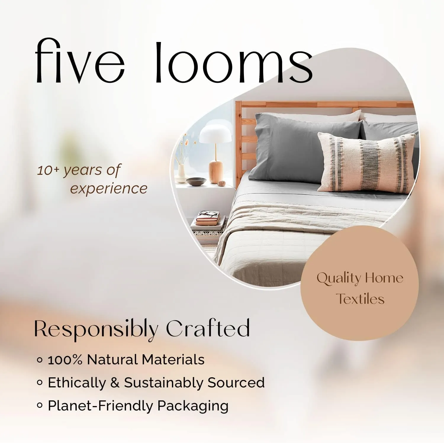 Five Looms 4 Piece Everyday Percale Sheets Set, 100% Cotton with Deep Pocket 15”, Easy Care Natural and Breathable Crisp Cooling Sheets Set, Fitted Sheet, Flat Sheet and 2 Pillowcases, Queen, Charcoal