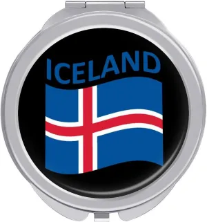 Flag of Iceland Portable Mini Compact Pocket Mirror for Purse Travel Makeup Hand Mirror 2-Sided 1x/2x Gifts