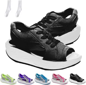 Flair Gifts Sandals, Contrast Paneled Cutout Lace-Up Muffin Sandals for Women, Causal Platform Summer