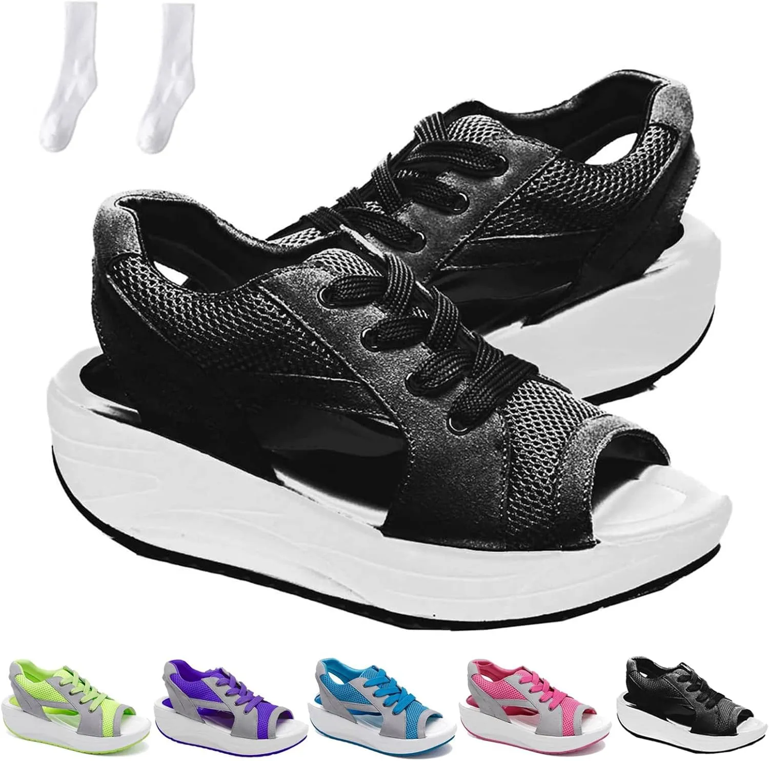 Flair Gifts Sandals, Contrast Paneled Cutout Lace-Up Muffin Sandals for Women, Causal Platform Summer
