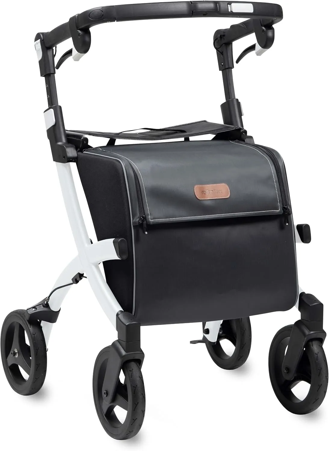 Flex 2 Pebble White - Upright Rollator Walker With Seat - Lightweight With Wheels - Folding With Large Shopping Bag - Modern Design