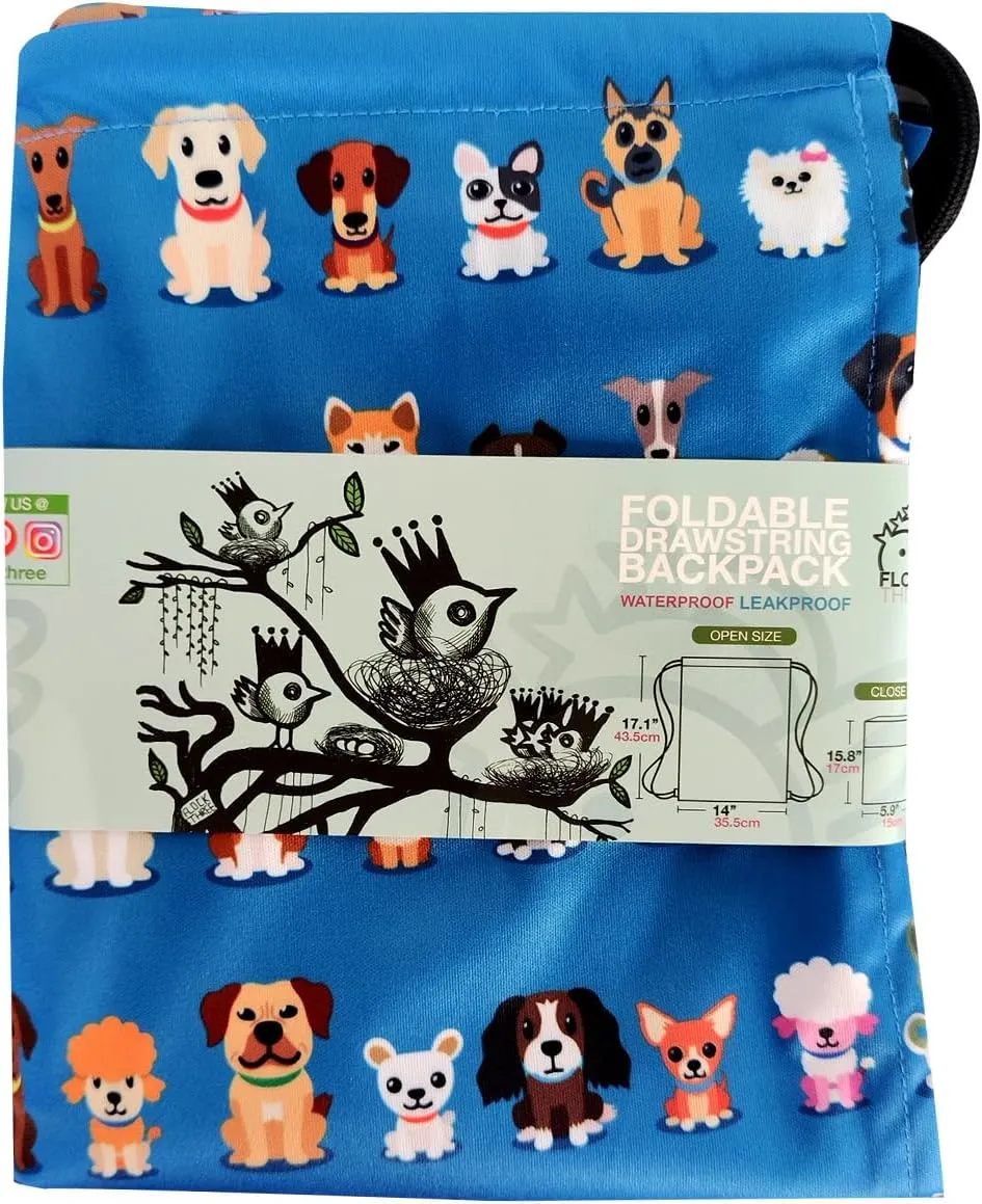 FLOCK THREE Leakproof Drawstring Backpack Sports Gym Bag Large Capacity With Pocket for Sports Gym Travel Swimming Beach (Cute Dogs)