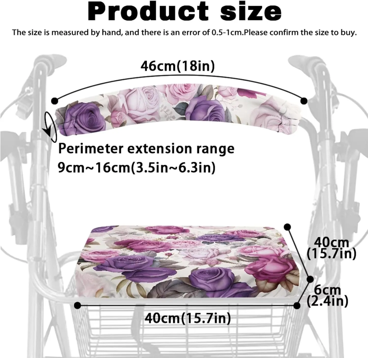 Floral Walker Seat and Back Rest Covers Ideal Gifts for Seniors in Assisted Living Large Capacity Walker Basket Walker Bag Never Tipping Over The Walker (3 Pieces Set)