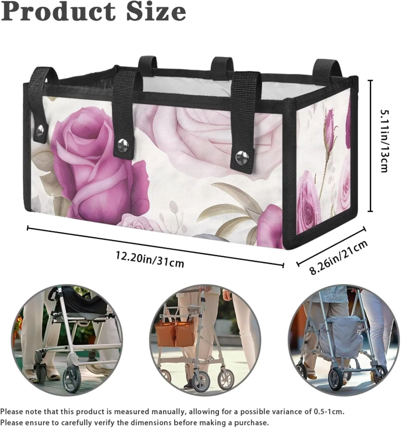 Floral Walker Seat and Back Rest Covers Ideal Gifts for Seniors in Assisted Living Large Capacity Walker Basket Walker Bag Never Tipping Over The Walker (3 Pieces Set)