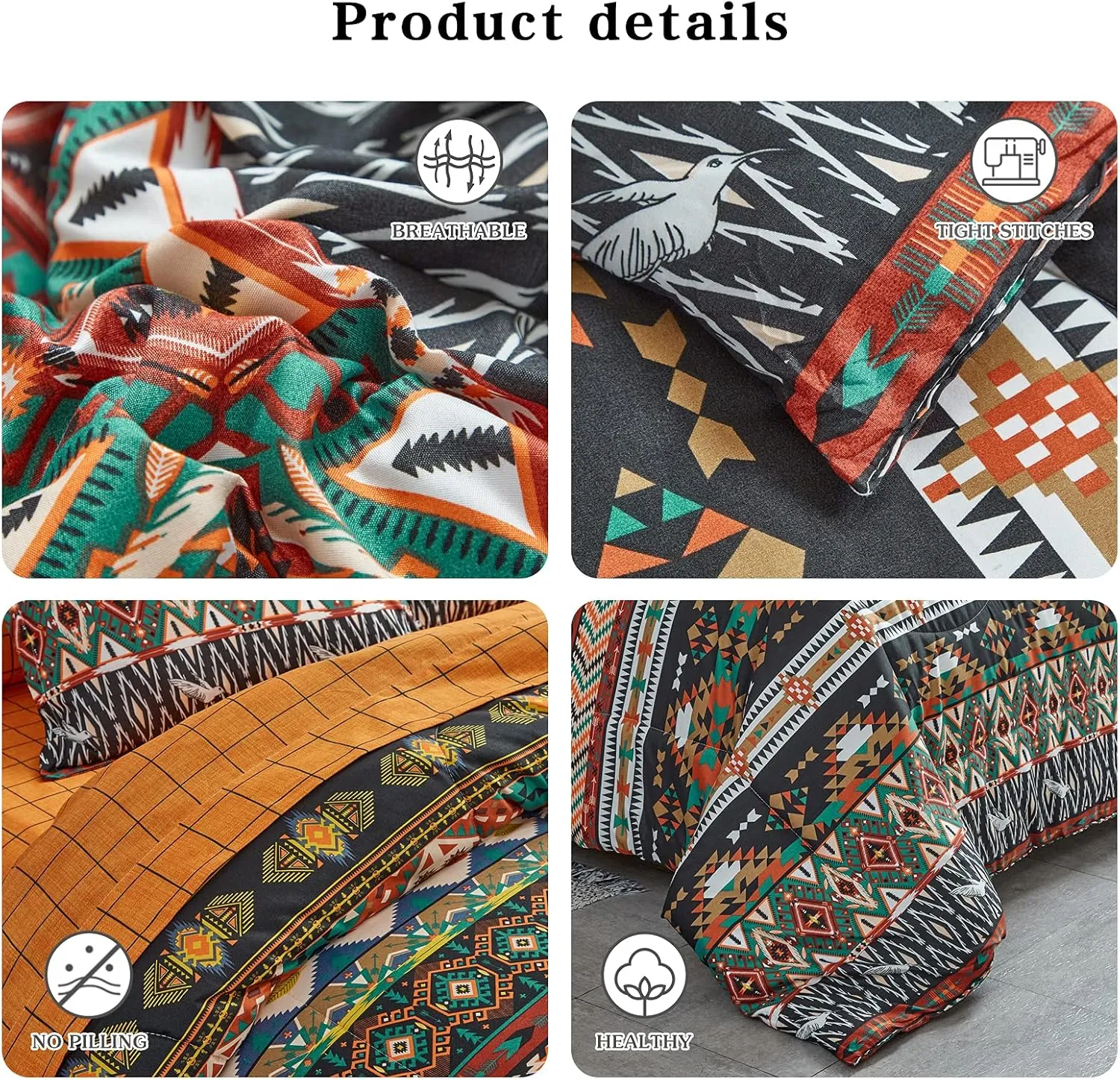 Flysheep 7 Pieces Boho Bed in a Bag Queen Size, Southwestern Bohemian Tribal Striped Printed, Reversible Bed Comforter Set (1 Comforter, 1 Flat Sheet, 1 Fitted Sheet, 2 Pillow Shams, 2 Pillowcases)