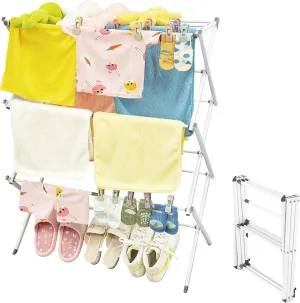 Foldable Clothes Drying Rack Indoor Outdoor, 17-30in Expandable Laundry Rack - No Assembly Portable Garment Organizer, Collapsible for Closet, Patio, Travel, Apartment, White