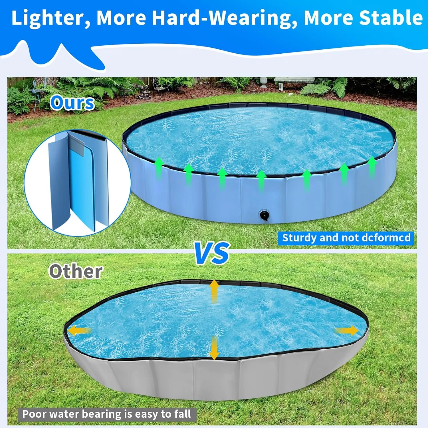 Foldable Dog Pool, Hard Plastic Kiddie Pool for Toddlers 1-3, 64" Blue Pet Bathing Tub, Swimming Pool for Kids, Foldable Kids Pool for Backyard, Play Pool for Kids, Doggie, Kitty