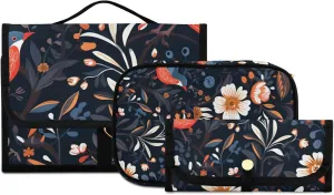 Foldable Hanging Travel Toiletry Organizer Set 3-Piece with Cosmetic Bag & Brush Holder - Chinese Painting Bird (7)