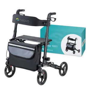 Foldable Premium Rollator - Black - Lightweight Aluminum - Maximum Mobility Indoors And Outdoors.