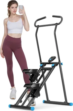 Foldable Stair Stepper for Home Gym, 330LBs Quiet Stair Climber with LCD Monitor, Adjustable Handlebar&Non-Slip Pedals - Cardio Exercise Machine for Women&Men