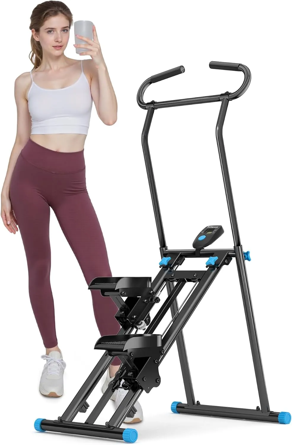 Foldable Stair Stepper for Home Gym, 330LBs Quiet Stair Climber with LCD Monitor, Adjustable Handlebar&Non-Slip Pedals - Cardio Exercise Machine for Women&Men