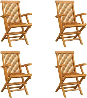 Foldable Teak Wood Patio Chairs Set of 4, Outdoor Furniture with Ergonomic Design, Lightweight Folding Chairs for Garden, Poolside, Camping, and Beach (21.7" x 23.6" x 35")