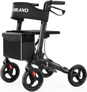 Foldable Walkers for Seniors with Seat, Height Adjustable Rollator Walker, 8" Big Wheels Rolling Walker for All Terrain, Aluminum Lightweight Walker.