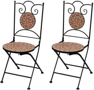 Folding Bistro Chairs 2 Pack Ceramic Terracotta Outdoor Patio Chairs with Powder-Coated Iron Frame, Compact Foldable Design for Garden Balcony Camping Beach