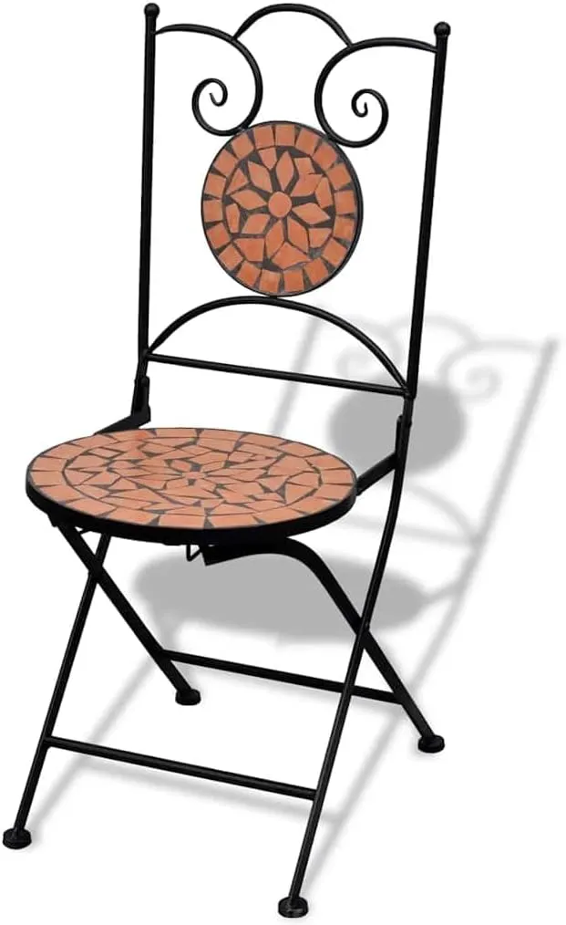 Folding Bistro Chairs 2 Pack Ceramic Terracotta Outdoor Patio Chairs with Powder-Coated Iron Frame, Compact Foldable Design for Garden Balcony Camping Beach